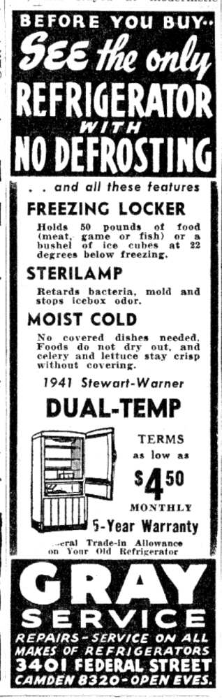Before You Buy... See the only Refrigerator with No Defrosting - Camden Courier-Post, July 1, 1941