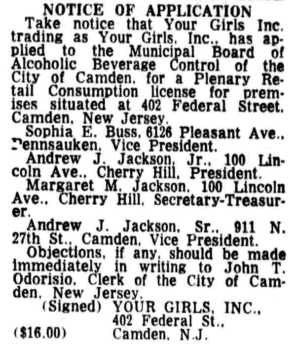 Notice of Application - Camden Courier-Post, June 11, 1966