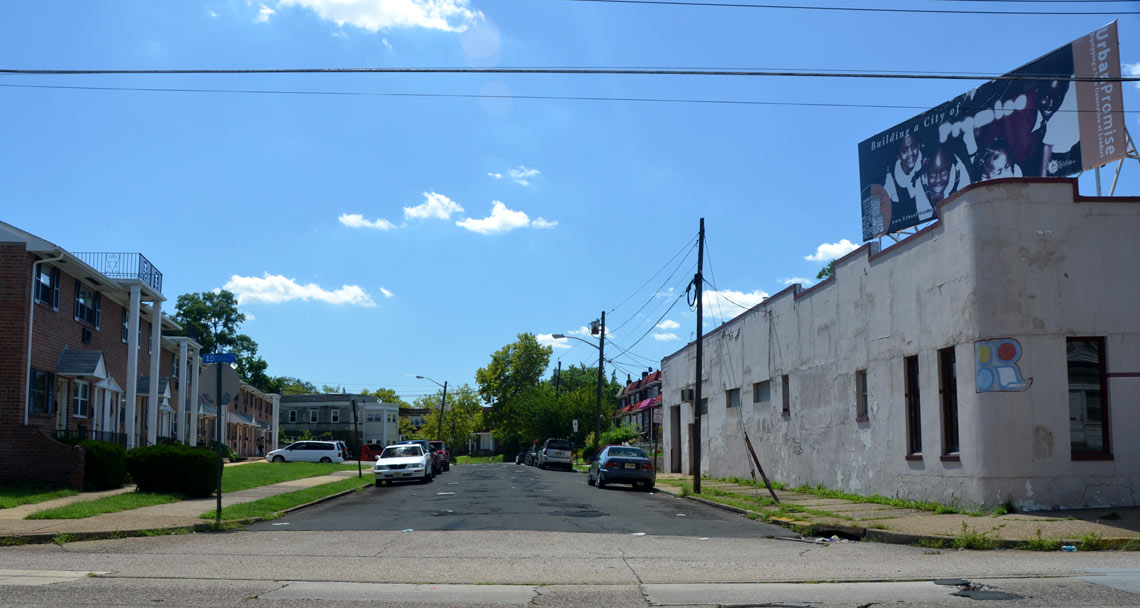 Looking south on North 38th Street from Federal Street, August 22, 2011
