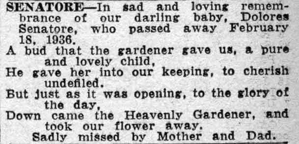 Senatore — In Memoriam, February 18, 1938