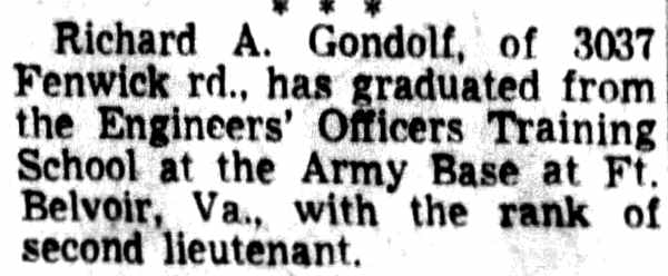 Richard A. Gondolf graduation notice, Camden Courier-Post, December 22, 1952