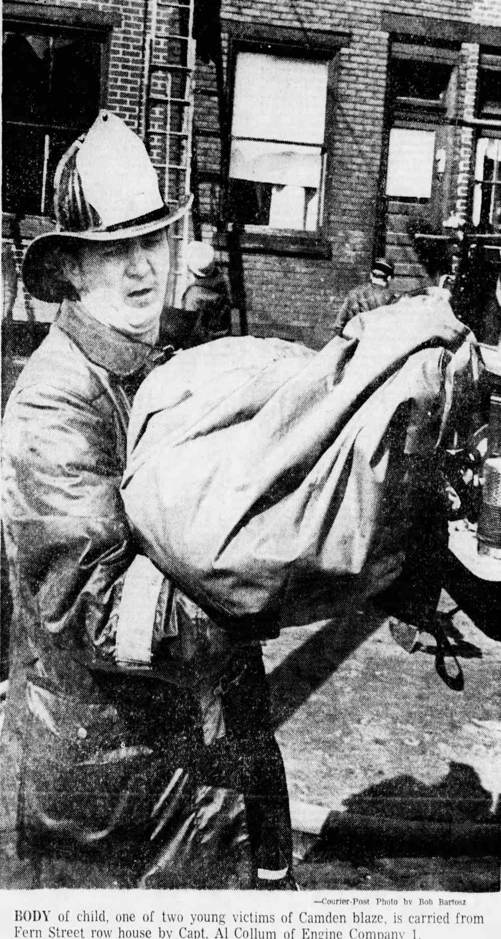 Body of child carried from 825 Fern Street by Captain Al Collum, April 1970