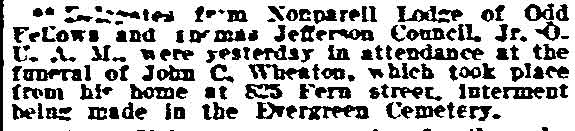 Funeral of John C. Wheaton, 825 Fern Street — Philadelphia Inquirer, October 17, 1910