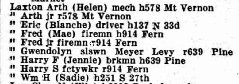 Laxton Family — 914 Fern Street, 1940 City Directory
