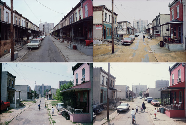 Sequence of 4 photographs by Camilo José Vergara of Fern Street in North Camden, 1979–2004