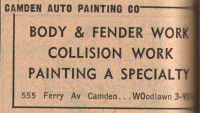 Camden Auto Painting Company, 555 Ferry Avenue, 1955 New Jersey Bell Yellow Pages advertisement