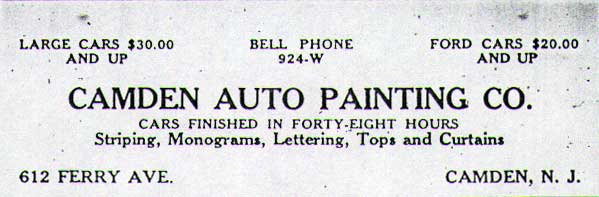 Camden Auto Painting at 612 Ferry Avenue, 1923