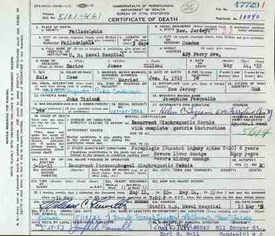Enrico Tiziani death certificate