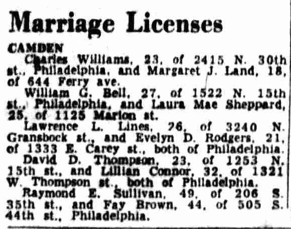Marriage Licenses — Camden Courier-Post, March 13, 1956