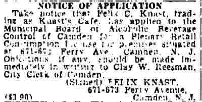 Knast Cafe article, Camden Courier-Post, May 24, 1946