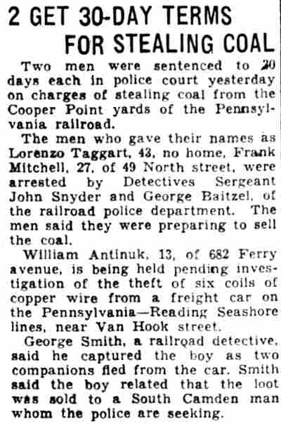 2 Get 30-Day Terms for Stealing Coal — Camden Courier-Post, January 17, 1934