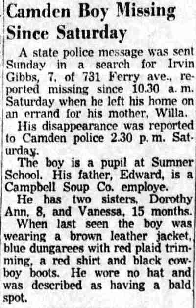 Edward Gibbs family article, Camden Courier-Post, January 3, 1955