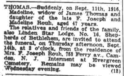 F. Joseph Rouh article, Camden Post-Telegram, September 13, 1916