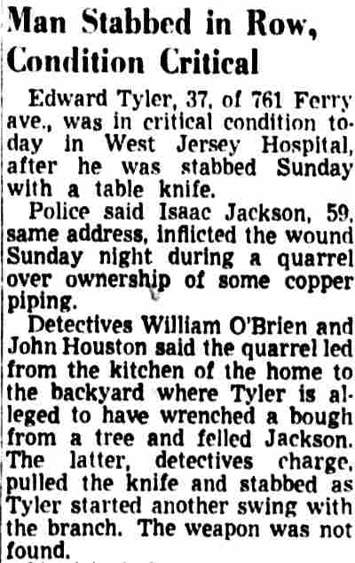 Edward Tyler and Isaac Jackson article, Camden Courier-Post, June 23, 1952