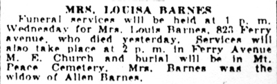 Mrs. Louisa Barnes article, Camden Courier-Post, December 6, 1930