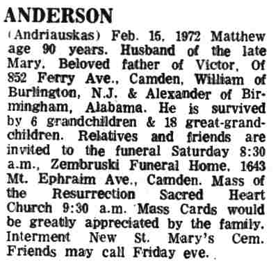 Anderson Tavern / Vic's Cafe, 852 Ferry Avenue, Camden Courier-Post, February 17, 1972