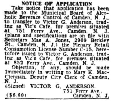 Anderson Tavern, 852 Ferry Avenue, Camden Courier-Post, July 17, 1952