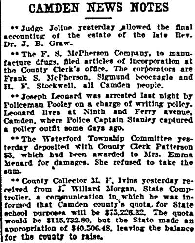 Joseph Leonard article, Philadelphia Inquirer, January 31, 1903