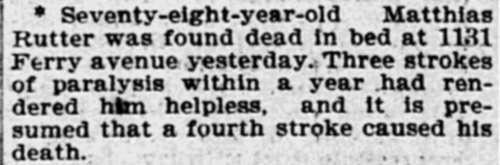 Matthias Rutter Found Dead, Philadelphia Inquirer, February 26, 1895