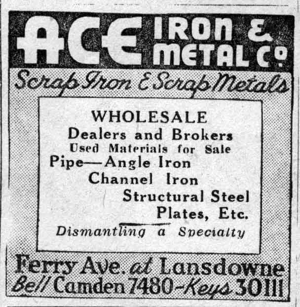 Ace Iron & Metal Company advertisement, Camden Courier-Post, February 24, 1938