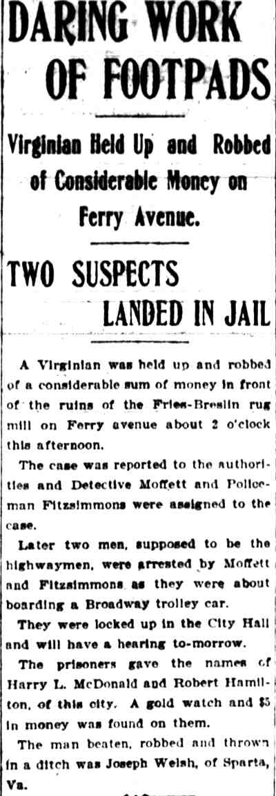 Daring Work of Footpads, Camden Post-Telegram, July 25, 1905