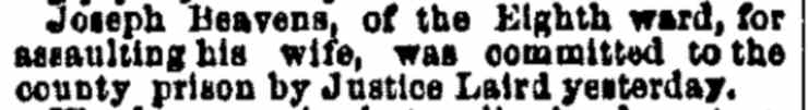Joseph Heavens committed to county prison, Philadelphia Inquirer, August 14, 1885
