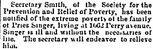 Poverty notice, Philadelphia Inquirer, December 28, 1890