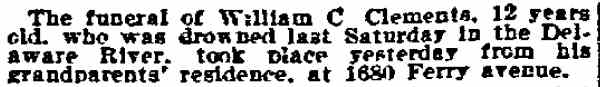 William H. Clements funeral notice, Philadelphia Inquirer, June 27, 1900