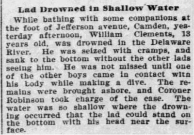 Lad Drowned in Shallow Water, Philadelphia Inquirer, June 24, 1900
