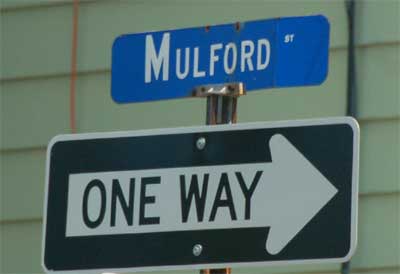 Mulford Street and Ferry Avenue intersection sign, July 20, 2011