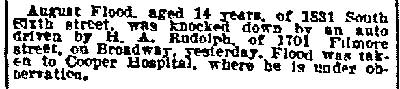 Newspaper clipping about Harry A. Rudolph killed by trolley, 1701 Fillmore Street, March 1915 (click for full PDF)