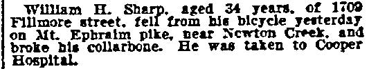 Newspaper clipping: Arthur Stanley death, William Sharp of 1709 Fillmore Street, July 1900 (click for full PDF)