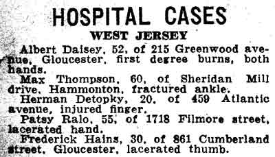 Hospital cases notice including Patsy Ralo of 1718 Fillmore Street, February 1938