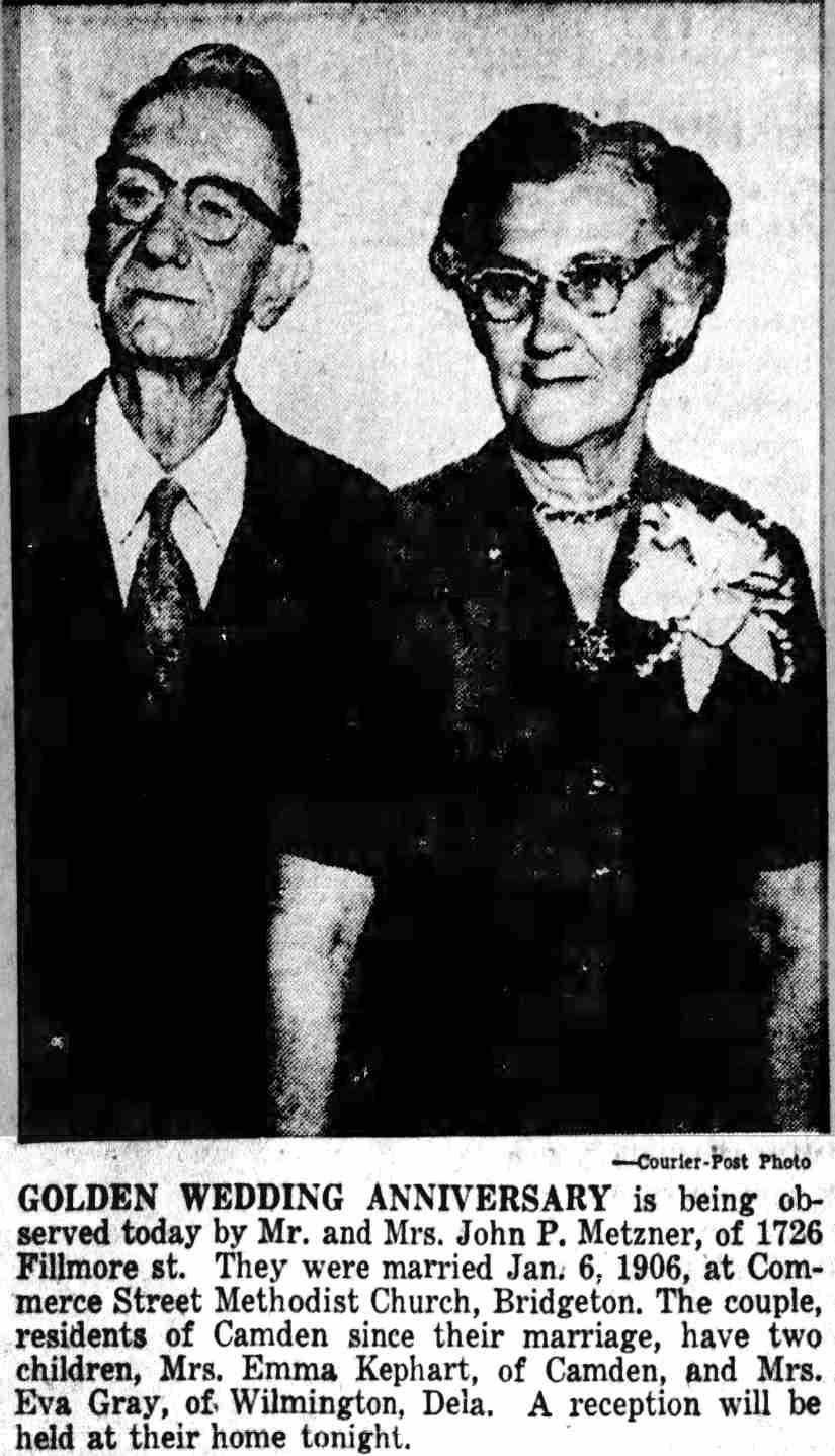 Golden wedding anniversary of John P. and Emma Metzner of 1726 Fillmore Street, January 1955