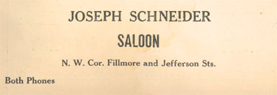 1939 Fillmore Street in 1919, showing the Joseph Schneider Saloon