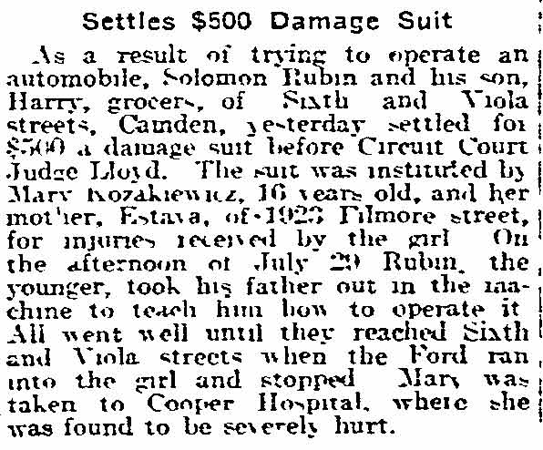 Newspaper article about Kozakiewicz damage suit against Solomon Rubin, 1923 Fillmore Street, October 1917