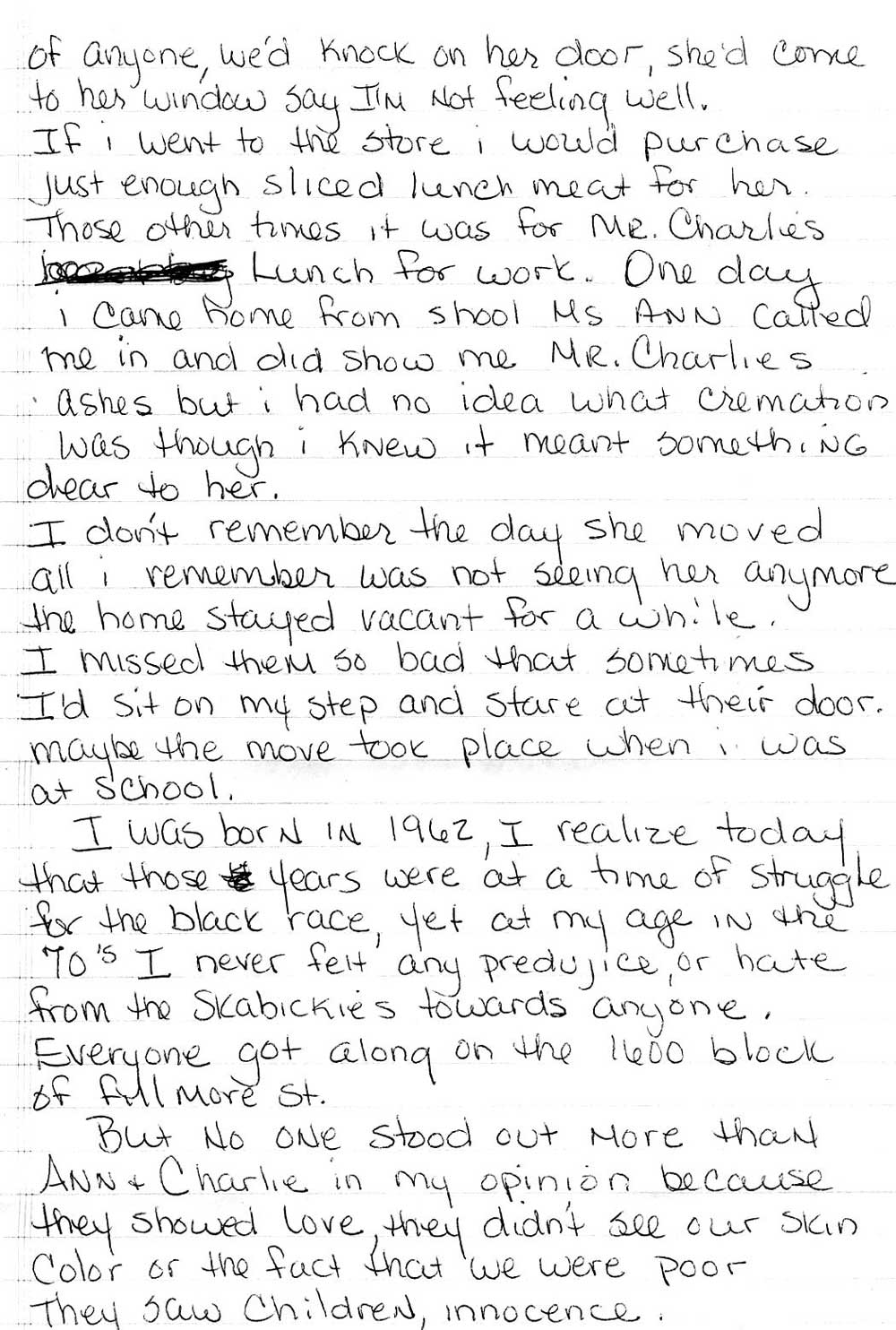 Handwritten memoir — I Remember Charlie and Ann Skabicki, by Loretta Wilson, page 5