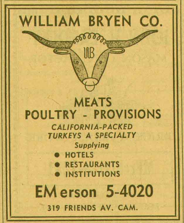 William Bryen Co. advertisement, New Jersey Bell Yellow Pages, c. 1956