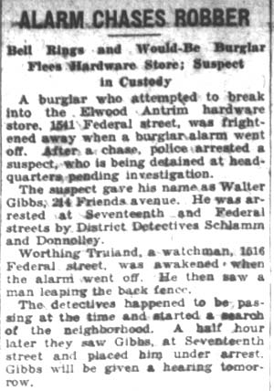 Alarm Chases Robber, Camden Courier-Post, January 31, 1928