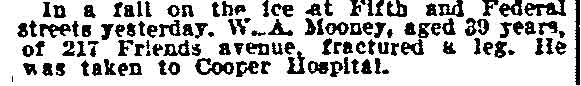 Fractured Leg, Philadelphia Inquirer, March 18, 1914