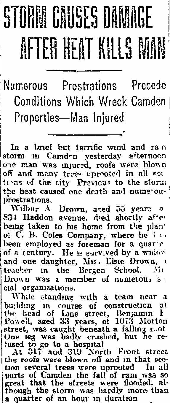 Storm Causes Damage After Heat Kills Man — Philadelphia Inquirer, June 16, 1915