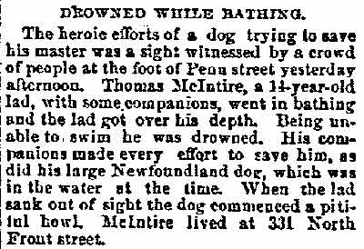 Drowned While Bathing — Philadelphia Inquirer, March 31, 1890