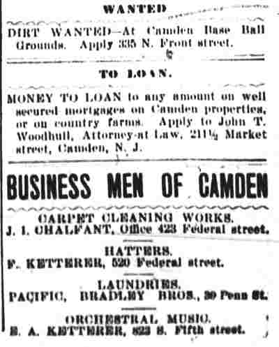 Dirt Wanted at Camden Base Ball Grounds — Camden Daily Telegram, October 14, 1895