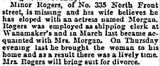 Minor Rogers Missing — Philadelphia Inquirer, December 7, 1890