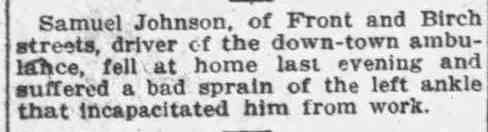 Samuel Johnson injured — Camden Daily Courier, April 17, 1911