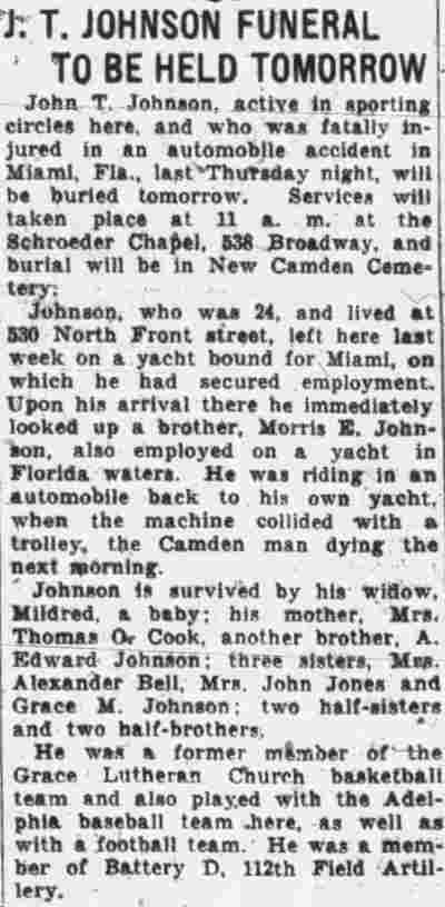 J.T. Johnson Funeral — Camden Courier-Post, December 2, 1929