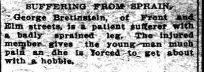 Suffering from Sprain — Camden Daily Courier, March 8, 1912