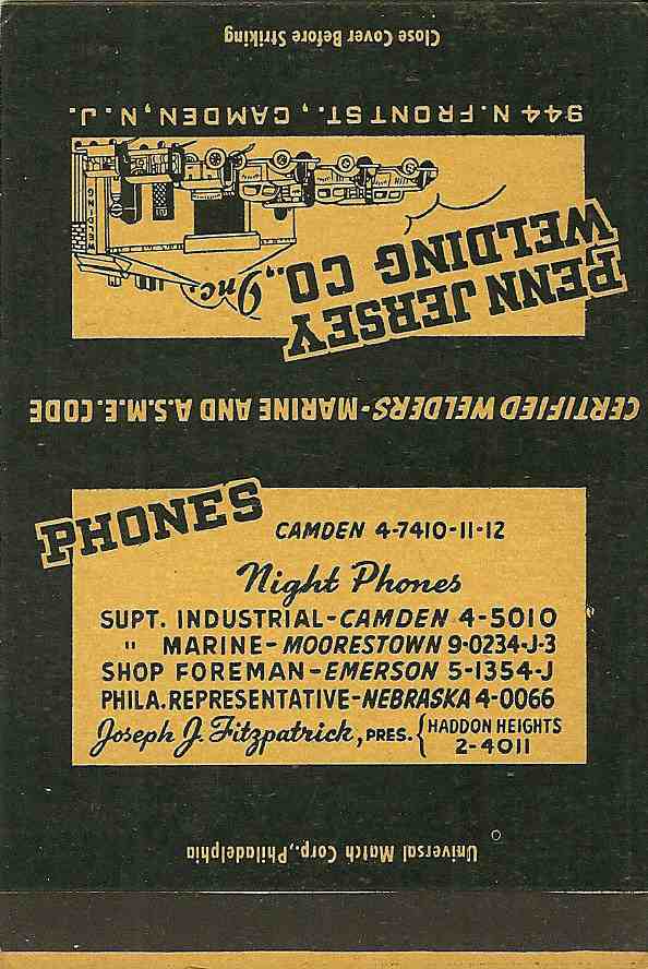 944 North Front Street — Penn Jersey Welding Co. matchbook