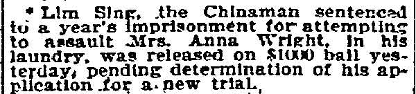 Lim Sing released on bail — Philadelphia Inquirer, February 27, 1895
