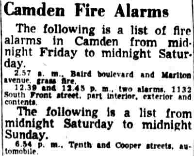 Camden Fire Alarms — 1132 South Front Street — Camden Courier-Post, March 26, 1951